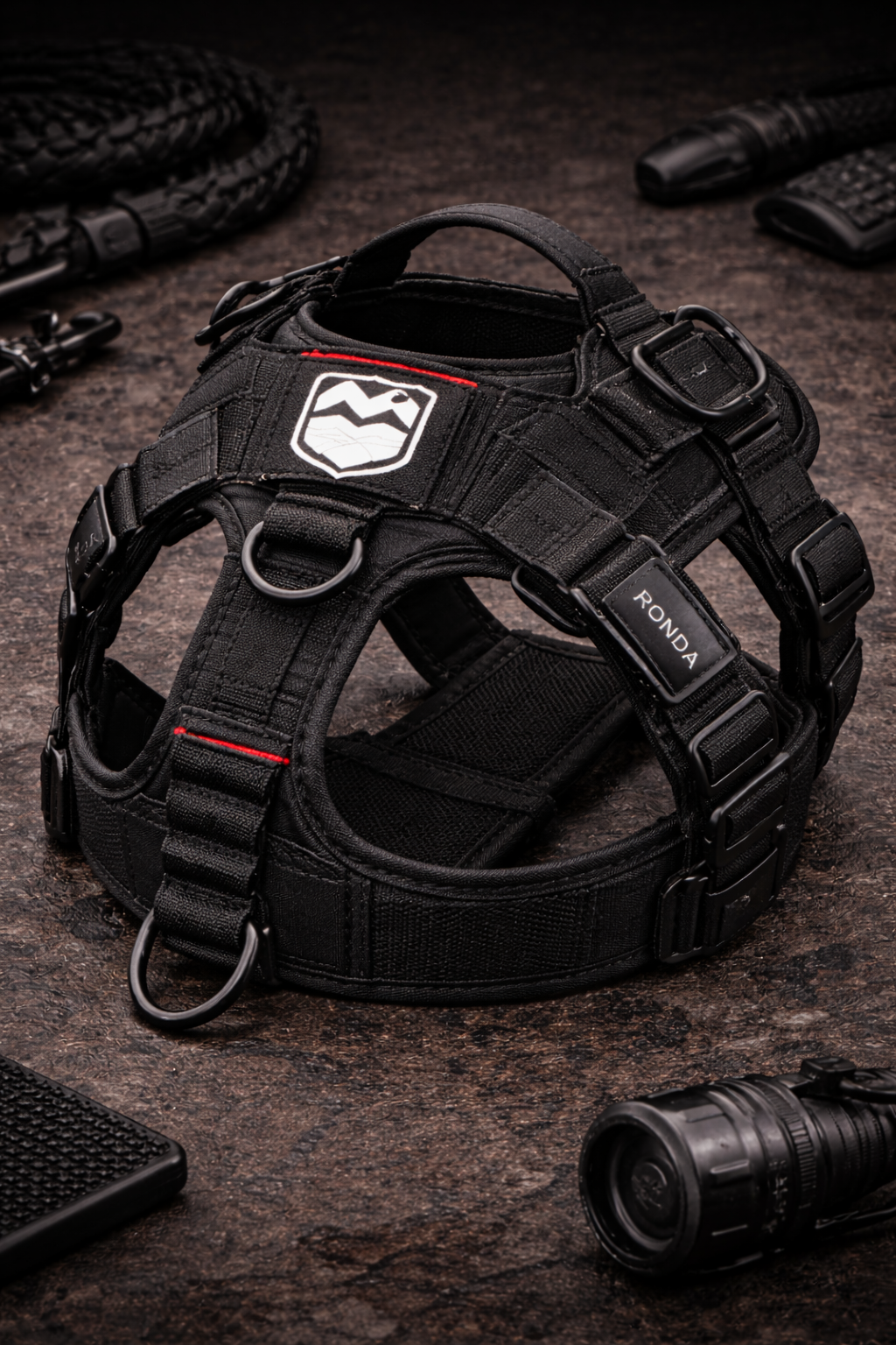 black dog harness
