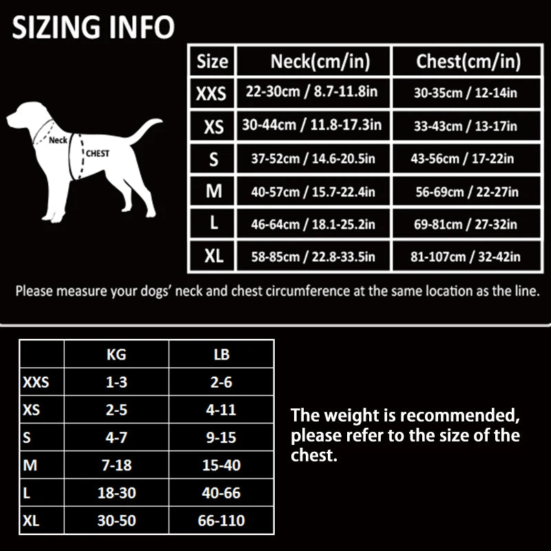 Truelove Dog Harness size info