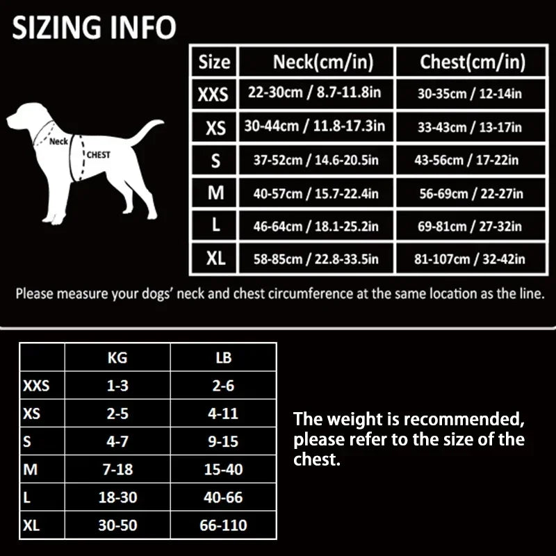 Truelove Dog Harness sizing chart